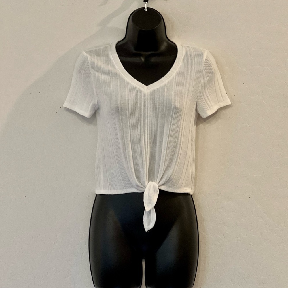 White Tie Front Crop Top